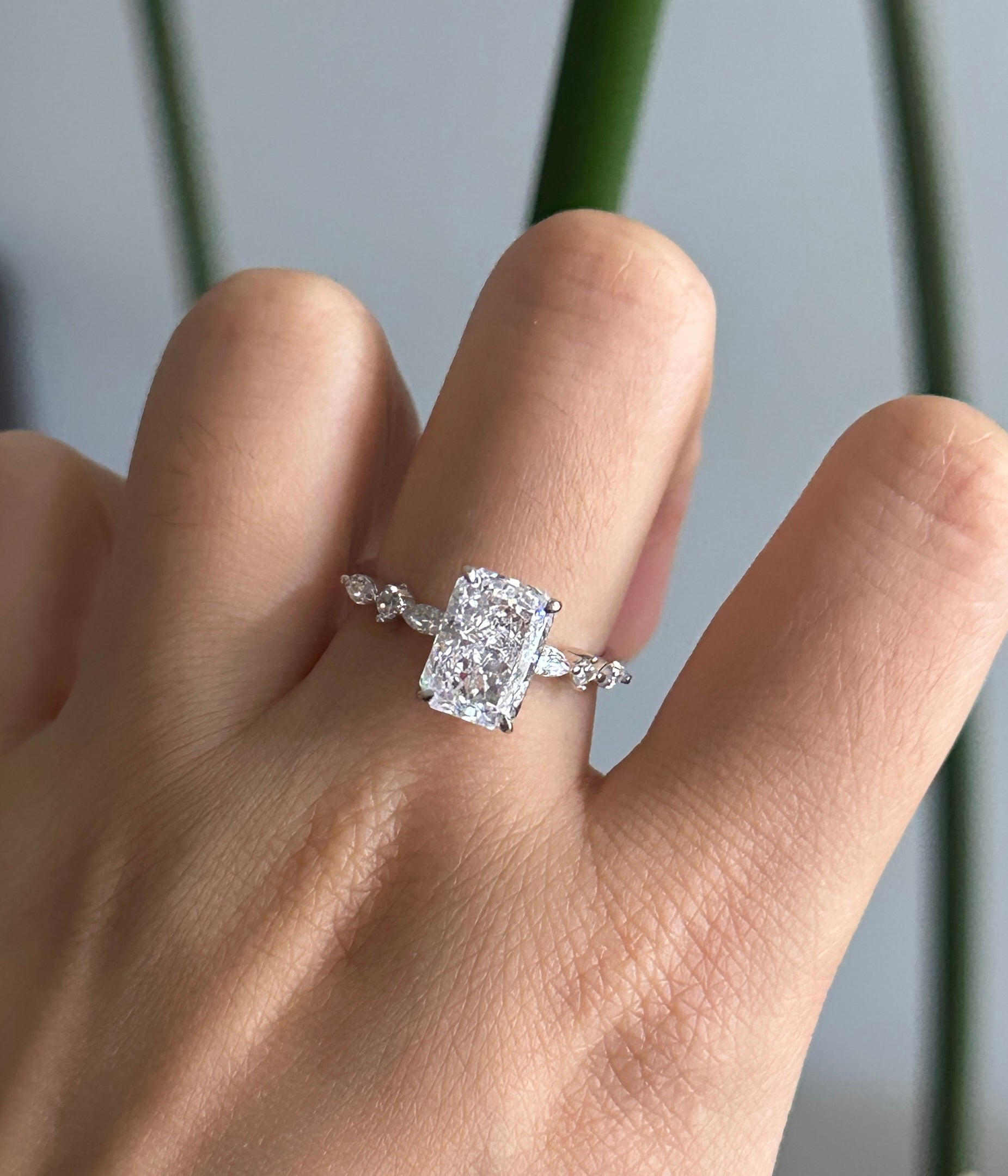 Sparkle Crushed Ice Radiant Cut Engagement Ring For Women In Sterling Silver