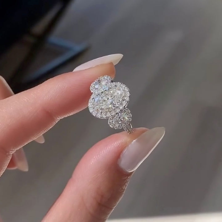 2.5Ct Halo Oval Cut Three Stone Engagement Ring Travel Ring In Sterling Silver