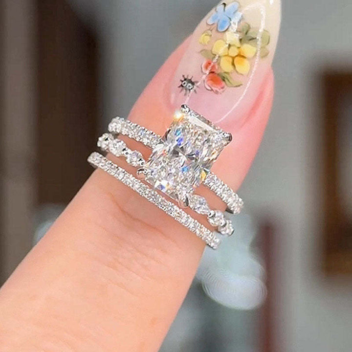 3.5 Carat Radiant Cut Simulated Diamond Wedding Ring with Round & Marquise Accents Bands