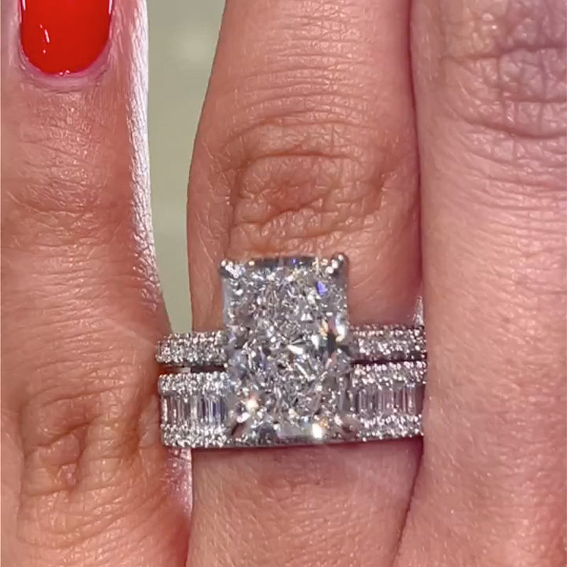 Maxine Elongated 5.0Ct Radiant Cut Wedding Ring With Emerald Cut Wedding Band