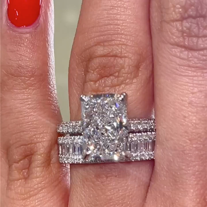 Maxine Elongated 5.0Ct Radiant Cut Wedding Ring With Emerald Cut Wedding Band