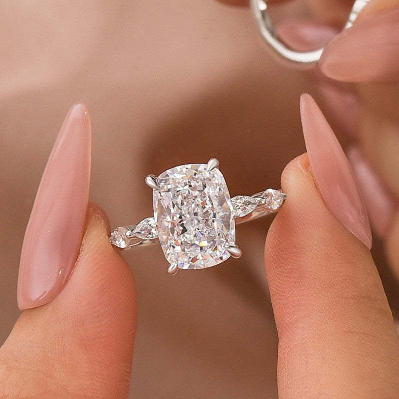 Vintage 5.5Ct Cushion Cut Engagement Ring In Sterling Silver For Women