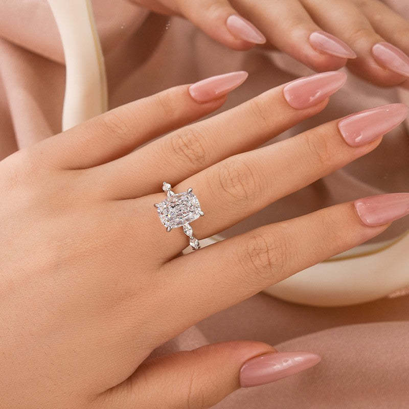 Vintage 5.5Ct Cushion Cut Engagement Ring In Sterling Silver For Women