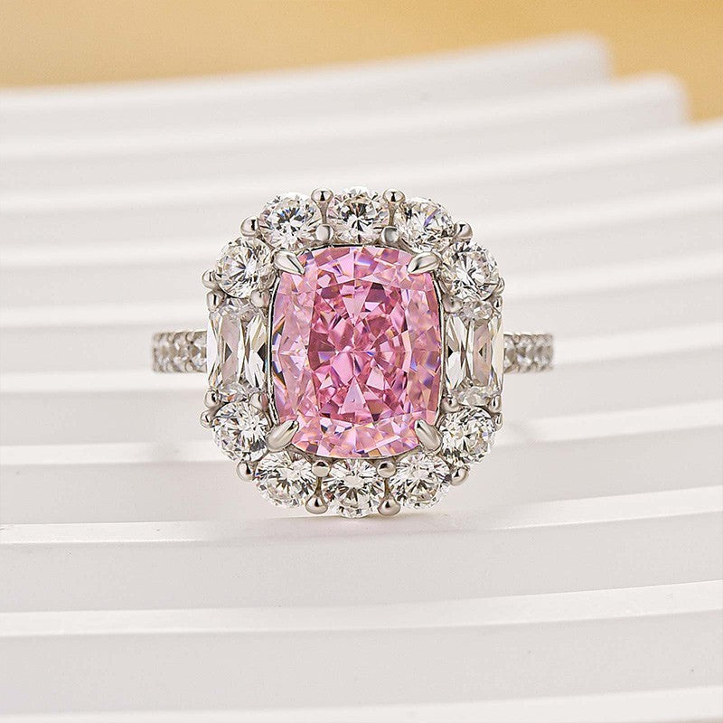 Vintage 4.0Ct Halo Pink Cushion Cut Engagement Ring In Sterling Silver For Women