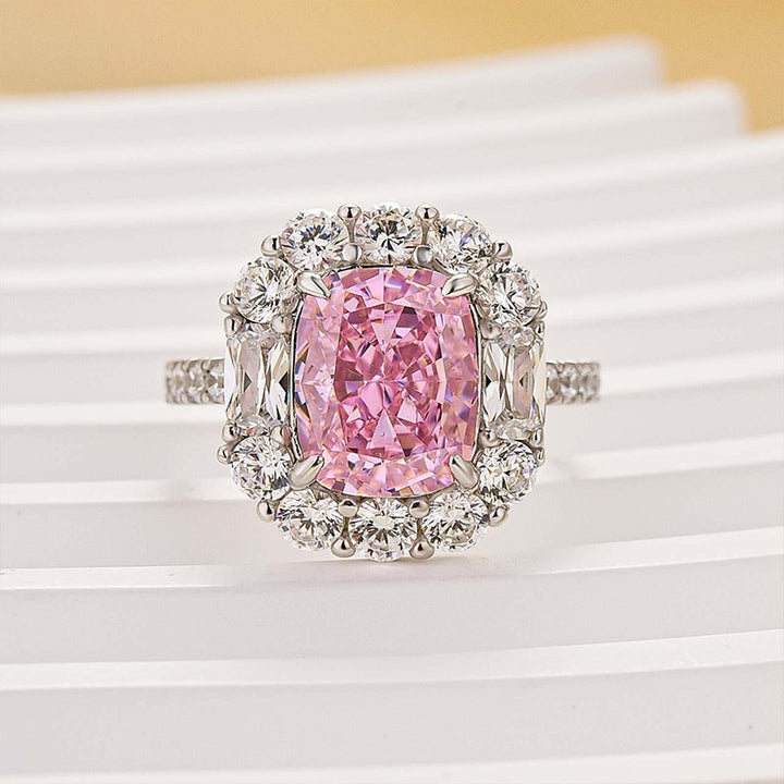 Vintage 4.0Ct Halo Pink Cushion Cut Engagement Ring In Sterling Silver For Women