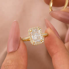 3.5Ct Halo Radiant Cut Engagement Ring Travel Ring For Her In Sterling Silver