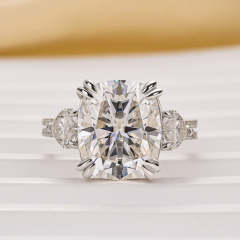 Moissanite 6.0Ct Cushion Cut Three Stone Engagement Ring In Sterling Silver