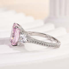 Maxine Pink Stone Radiant Cut Three Stone Engagement Ring