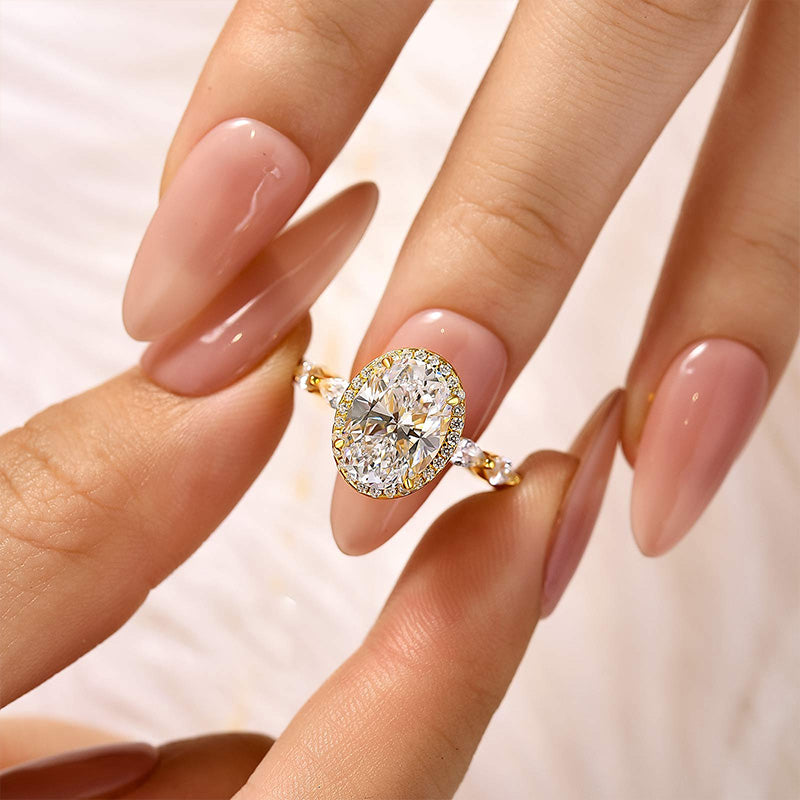 3.0Ct Halo Oval Cut Yellow Gold Promise Ring Engagement Ring For Her