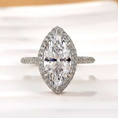 Unique 3.0Ct Halo Marquise Cut Engagement Ring In Sterling Silver