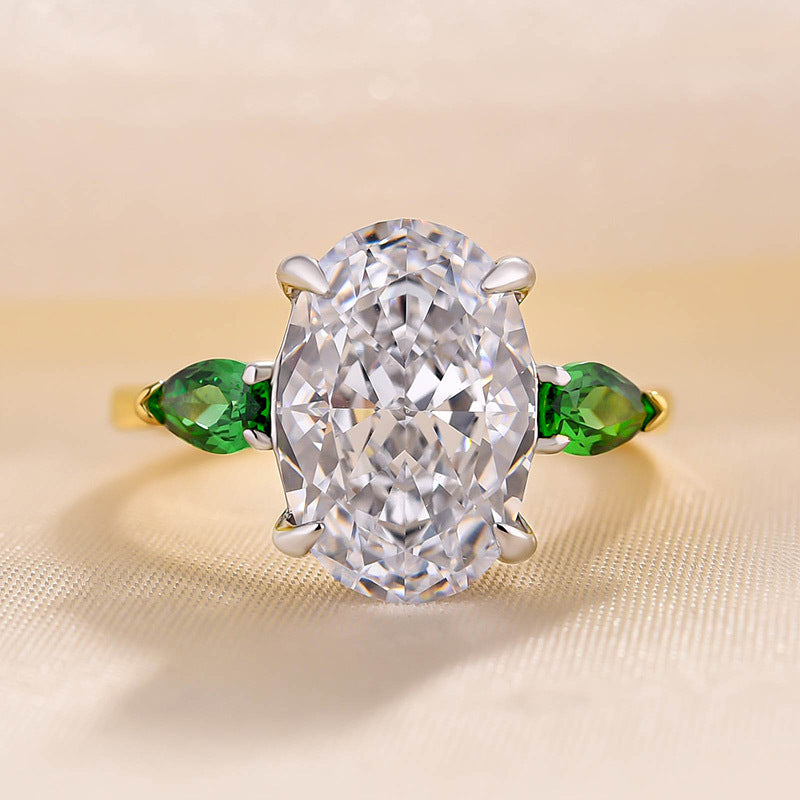 Vintage Two-Tone Oval Cut Three Stone Engagement Ring In Sterling Silver