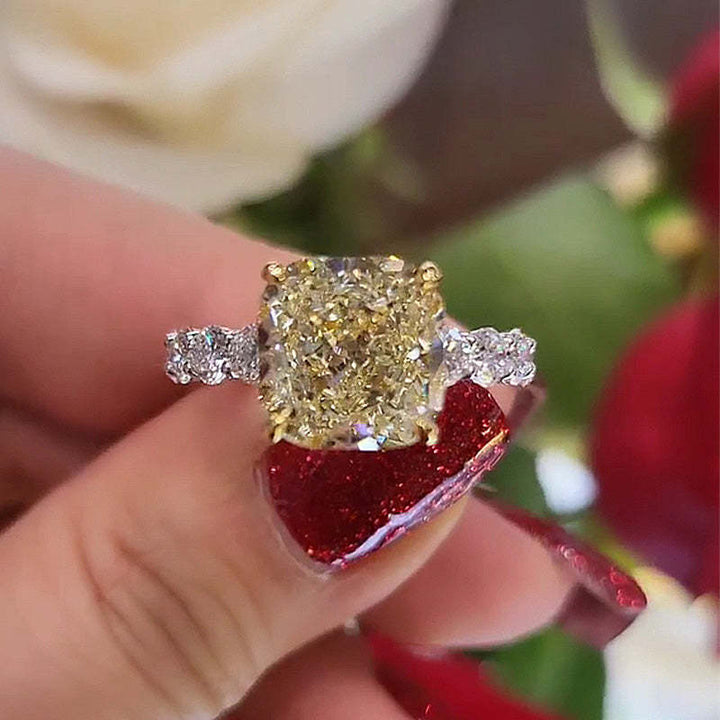 Stunning Two-Tone Cushion Cut Yellow Sapphire Engagement Ring