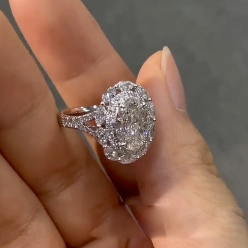 3.0Ct Oval Cut Halo Engagement Ring Travel Ring In Sterling Silver