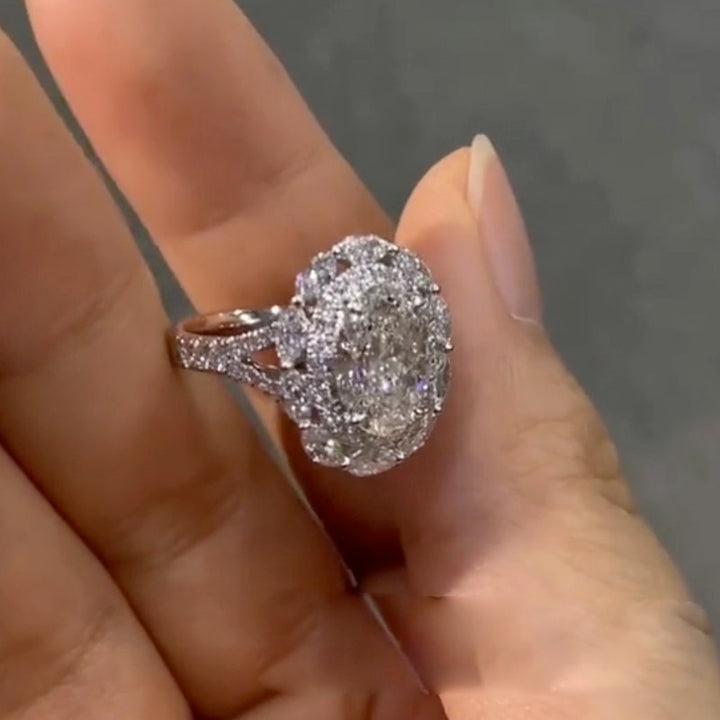 3.0Ct Oval Cut Halo Engagement Ring Travel Ring In Sterling Silver