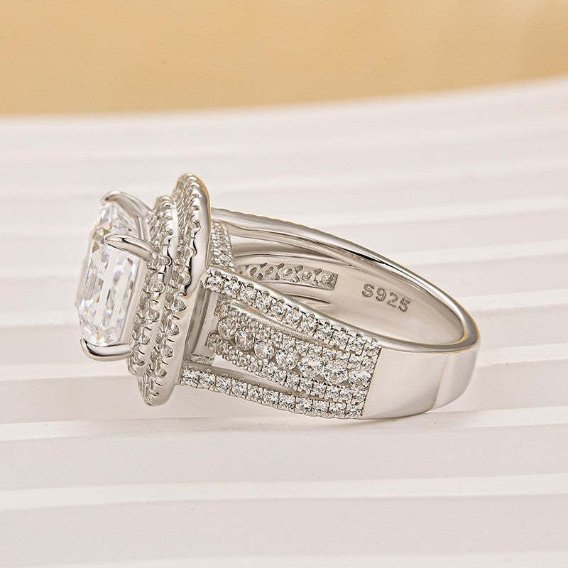 2.0Ct Princess Cut Double Halo Split Shank Engagement Ring In Sterling Silver