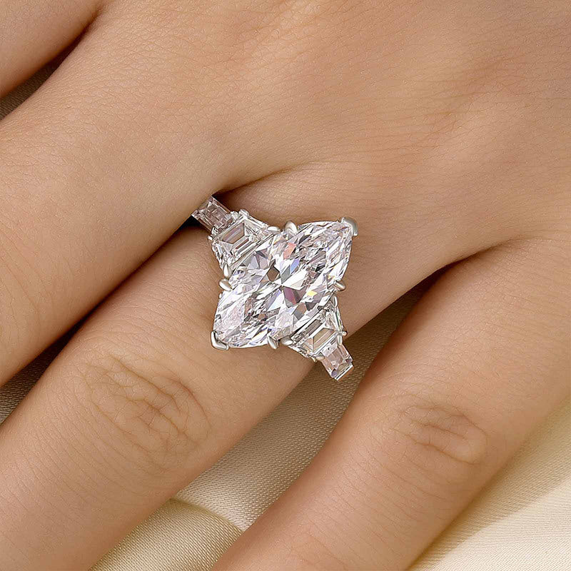4.0Ct Marquise Cut Three Stone Engagement Ring In Sterling Silver