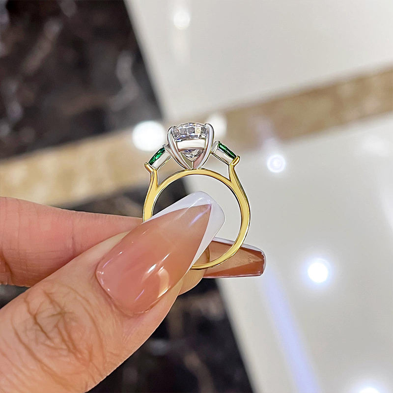 Vintage Two-Tone Oval Cut Three Stone Engagement Ring In Sterling Silver