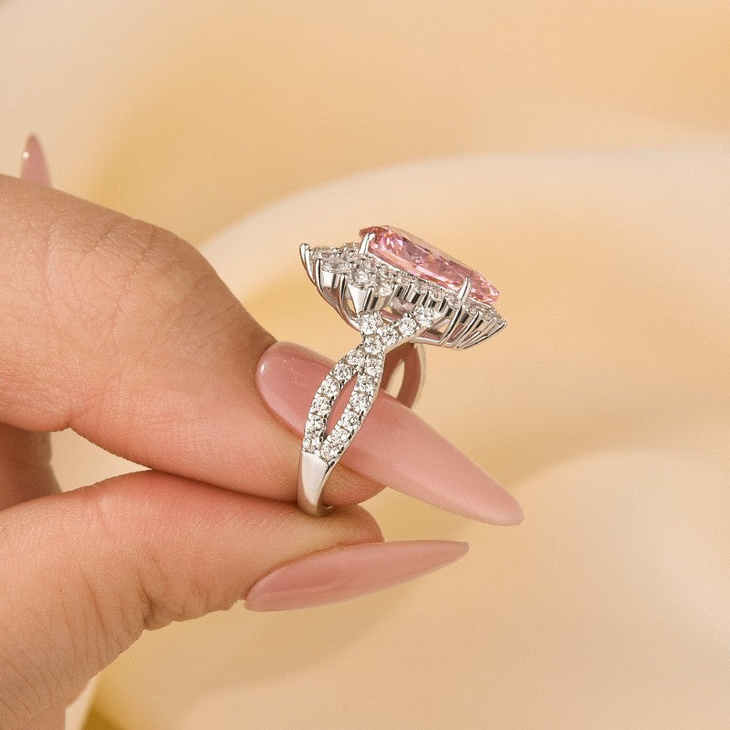 Vintage 4.0Ct Pink Stone Halo Pear Cut Twist Engagement Ring In Sterling Silver