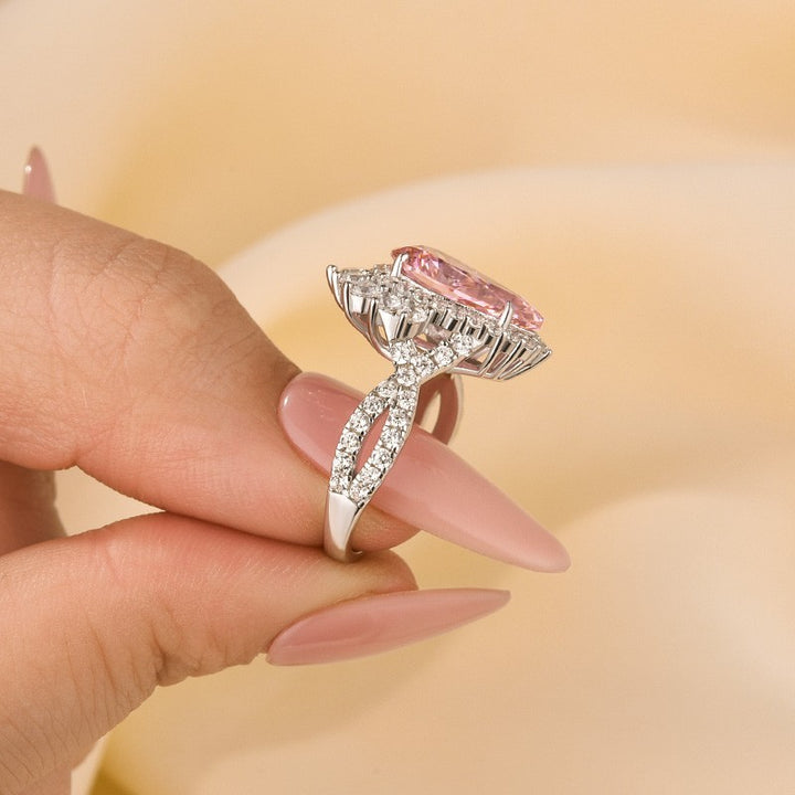 Vintage 4.0Ct Pink Stone Halo Pear Cut Twist Engagement Ring In Sterling Silver