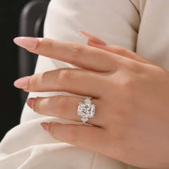 Moissanite 6.0Ct Cushion Cut Three Stone Engagement Ring In Sterling Silver