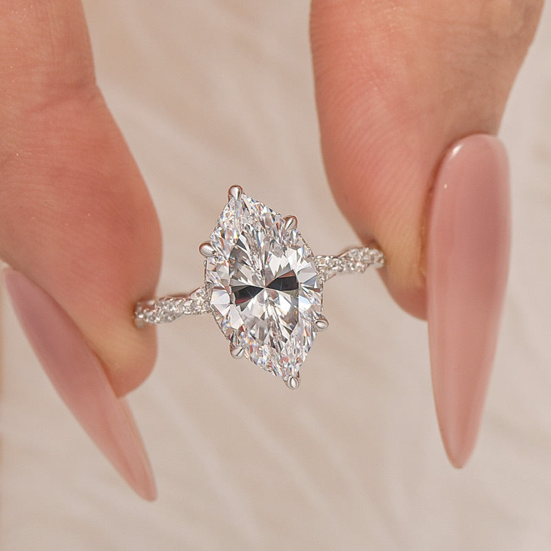 4.0Ct Marquise Cut Twist Hidden Halo Engagement Ring Travel Ring In Sterling Silver