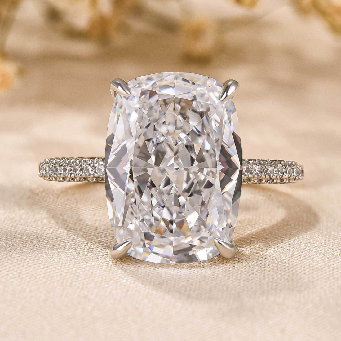 Luxurious Elongated Cushion Cut 9.0Ct Engagement Ring For Women In Sterling Silver