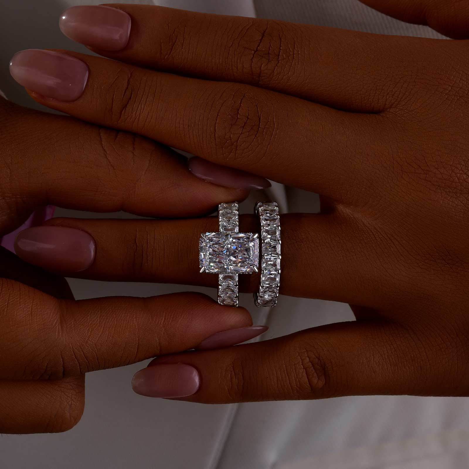 5.0Ct Luxe Radiant Cut Engagement Ring Travel Ring With Radiant Cut Wedding Band