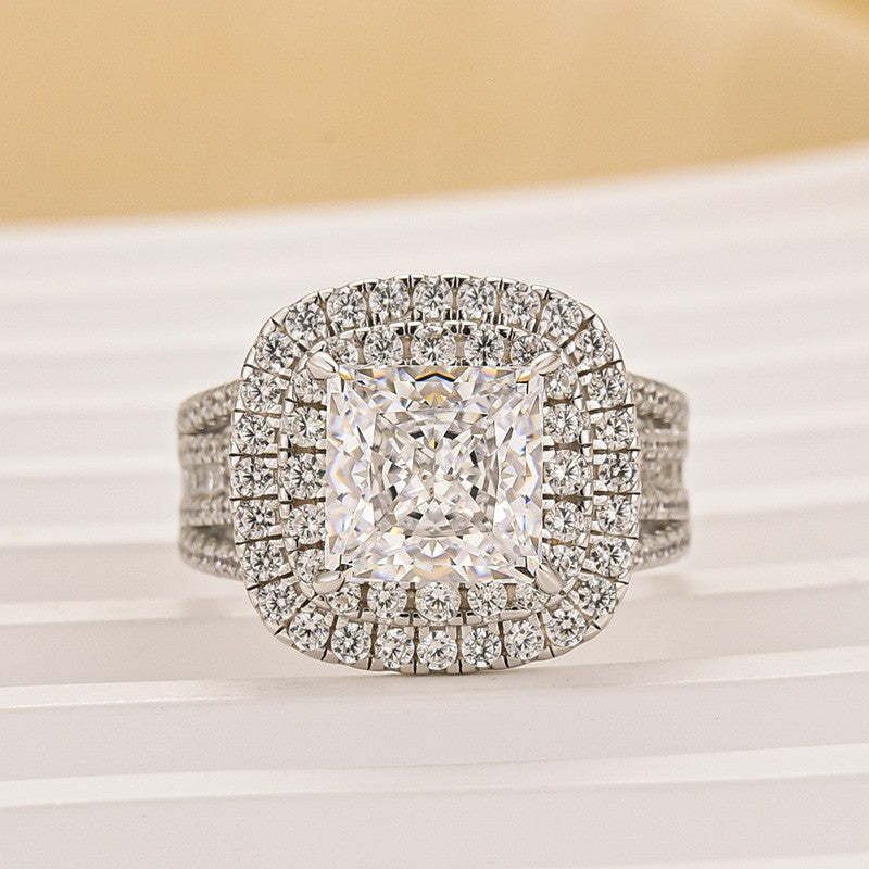 2.0Ct Princess Cut Double Halo Split Shank Engagement Ring In Sterling Silver