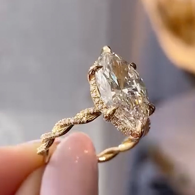 4.0Ct Marquise Cut Twist Hidden Halo Engagement Ring Travel Ring In Sterling Silver