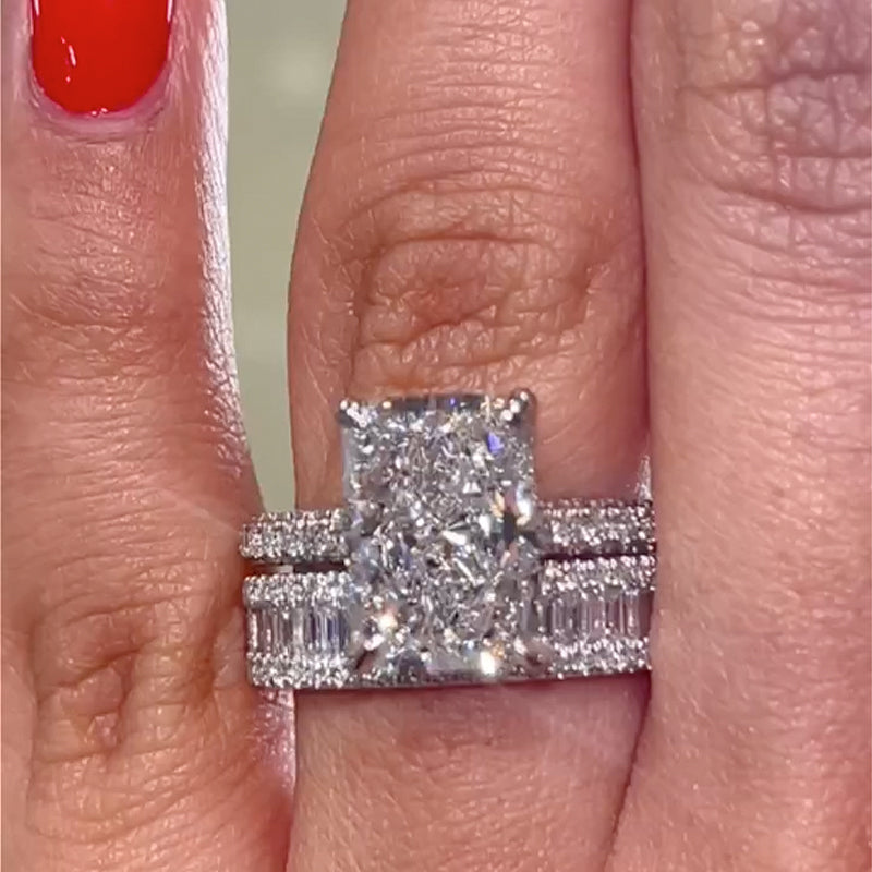 5.0Ct Luxe Radiant Cut Engagement Ring Travel Ring With Radiant Cut Wedding Band