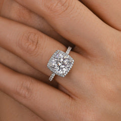 Amazing 3.5 Carat Cushion Cut Halo Engagement Ring In Sterling Silver
