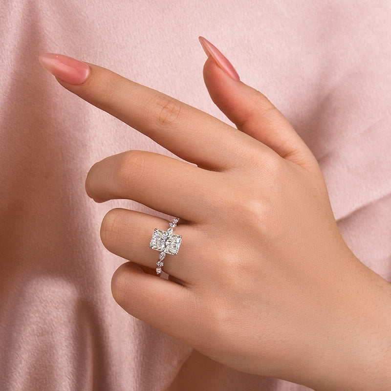 Sparkle Crushed Ice Radiant Cut Engagement Ring For Women In Sterling Silver