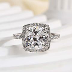 Amazing 3.5 Carat Cushion Cut Halo Engagement Ring In Sterling Silver