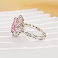 Vintage 4.0Ct Halo Pink Cushion Cut Engagement Ring In Sterling Silver For Women