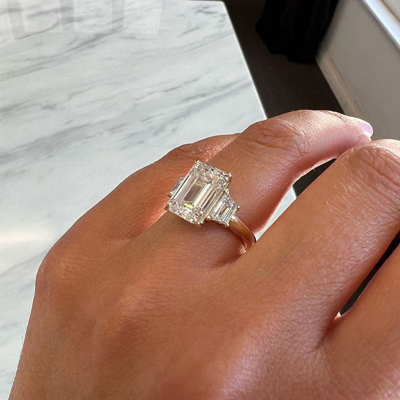 Luxury 4.5 CT Three Stone Emerald Cut Engagement Ring