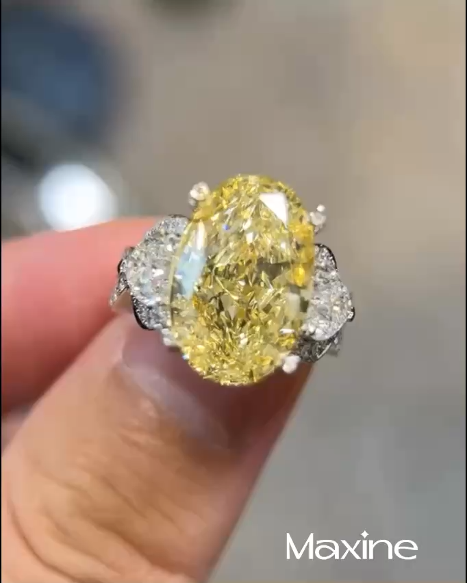 Luxe 8.0Ct Yellow Oval Cut Three Stone Engagement Ring In Sterling Silver