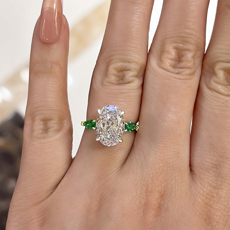 Vintage Two-Tone Oval Cut Three Stone Engagement Ring In Sterling Silver