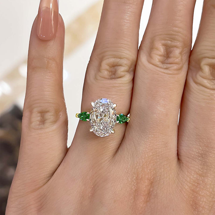 Vintage Two-Tone Oval Cut Three Stone Engagement Ring In Sterling Silver