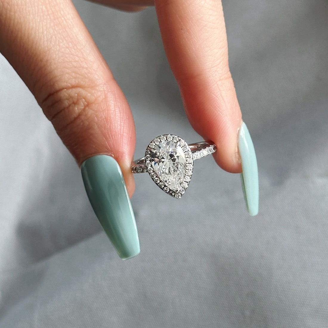 Maxine Moissanite Halo 3.0 Carat Pear Cut Engagement Ring