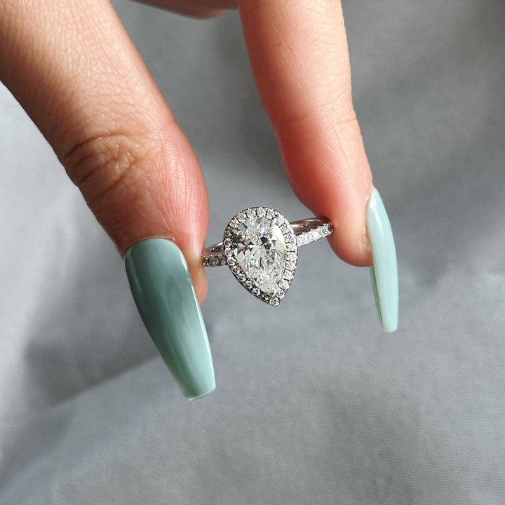 Maxine Moissanite Halo 3.0 Carat Pear Cut Engagement Ring