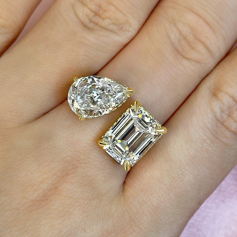 Maxine Unique Toi et Moi Design Emerald Cut & Pear Cut Engagement Ring
