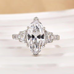 4.0Ct Marquise Cut Three Stone Engagement Ring In Sterling Silver