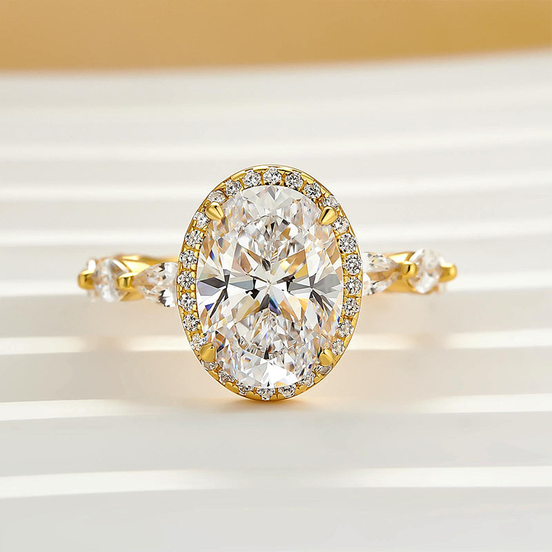 3.0Ct Halo Oval Cut Yellow Gold Promise Ring Engagement Ring For Her