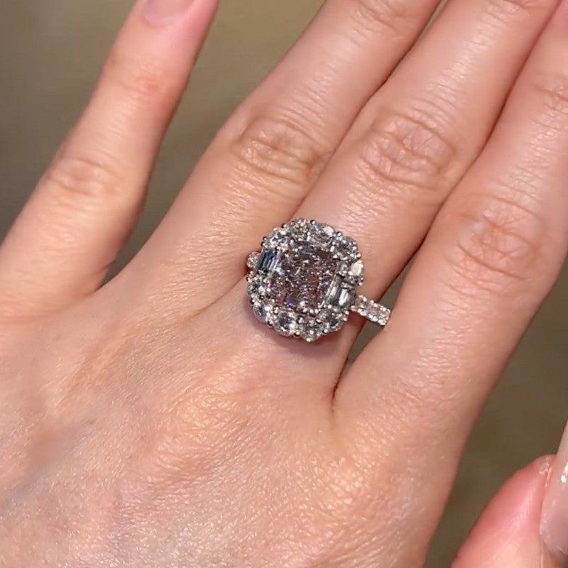 Vintage 4.0Ct Halo Pink Cushion Cut Engagement Ring In Sterling Silver For Women