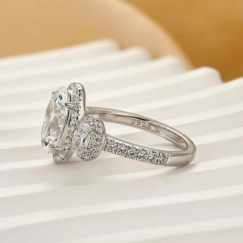 2.5Ct Halo Oval Cut Three Stone Engagement Ring Travel Ring In Sterling Silver