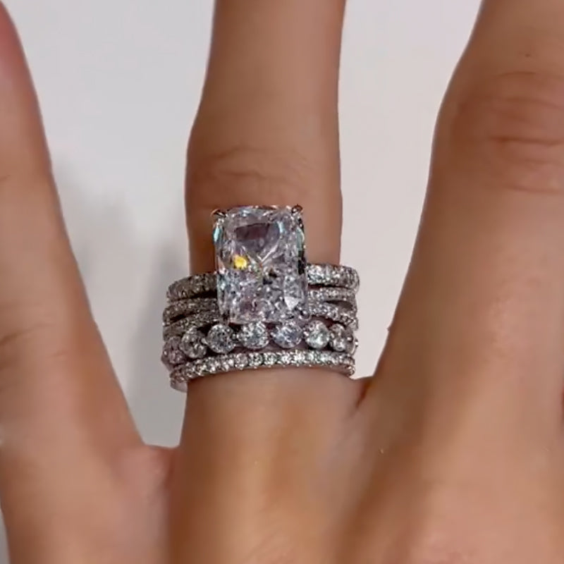 4PC 4.5Ct Radiant Cut Wedding Ring Set With Classic Wedding Bands