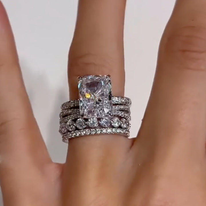 4PC 4.5Ct Radiant Cut Wedding Ring Set With Classic Wedding Bands