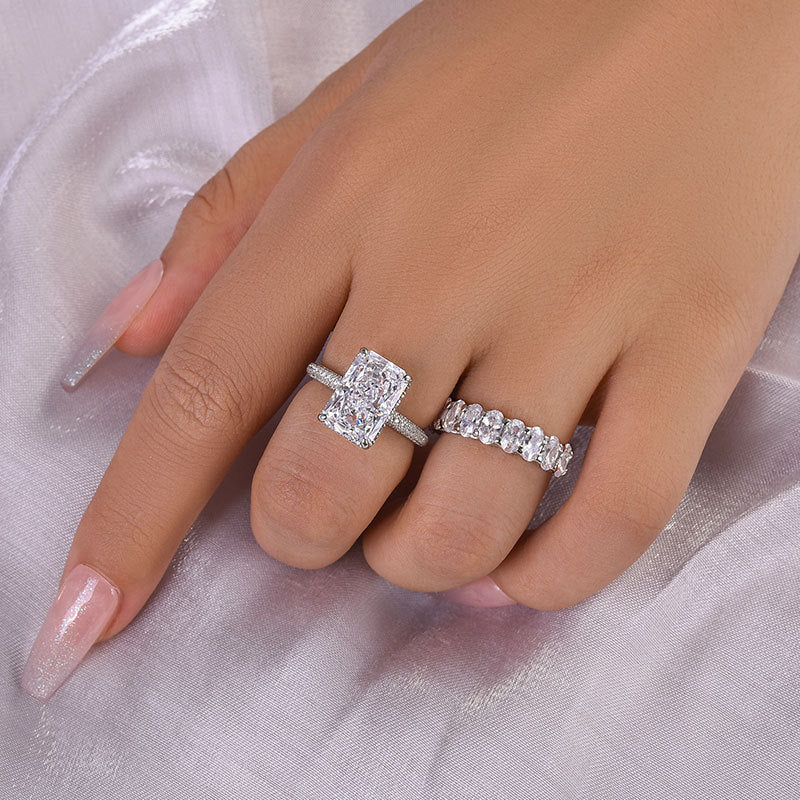 Luxurious 5.0Ct Elongated Radiant Cut Wedding Ring Set Travel Ring with Oval Cut Wedding Band