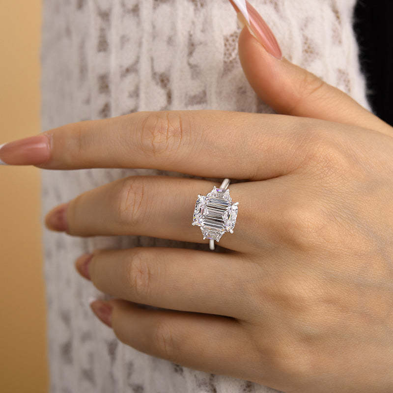 Luxury 4.5 CT Three Stone Emerald Cut Engagement Ring