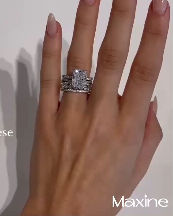 4PC 4.5Ct Radiant Cut Wedding Ring Set With Classic Wedding Bands